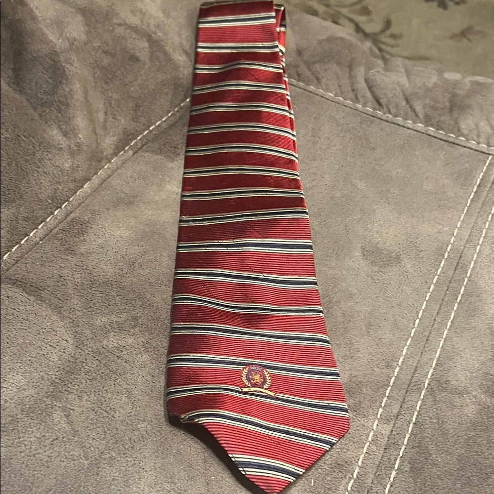 Tommy Hilfiger Classic Red and White Striped Tie
